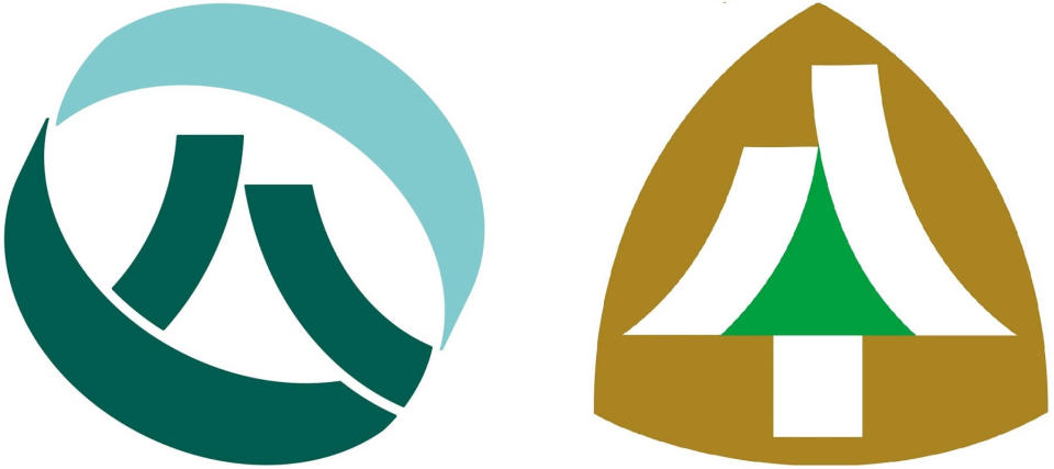林業署署徽（左）的人字形脫胎自林務局局徽（右）設計，兼具傳承意義。