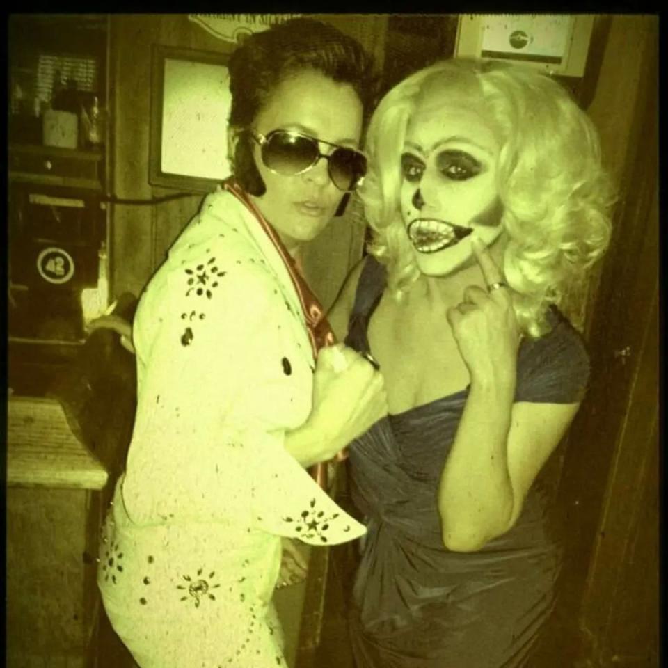 Kari Lake, left, dressed as Elvis, poses alongside drag queen Barbra Seville (Facebook/Barbra Seville)