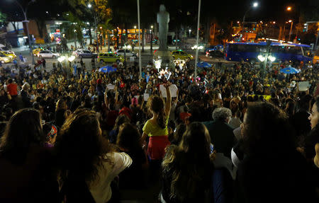 Demonstrators attend a protest against rape and violence against women in Rio de Janeiro, Brazil, May 27, 2016. REUTERS/Ricardo Moraes