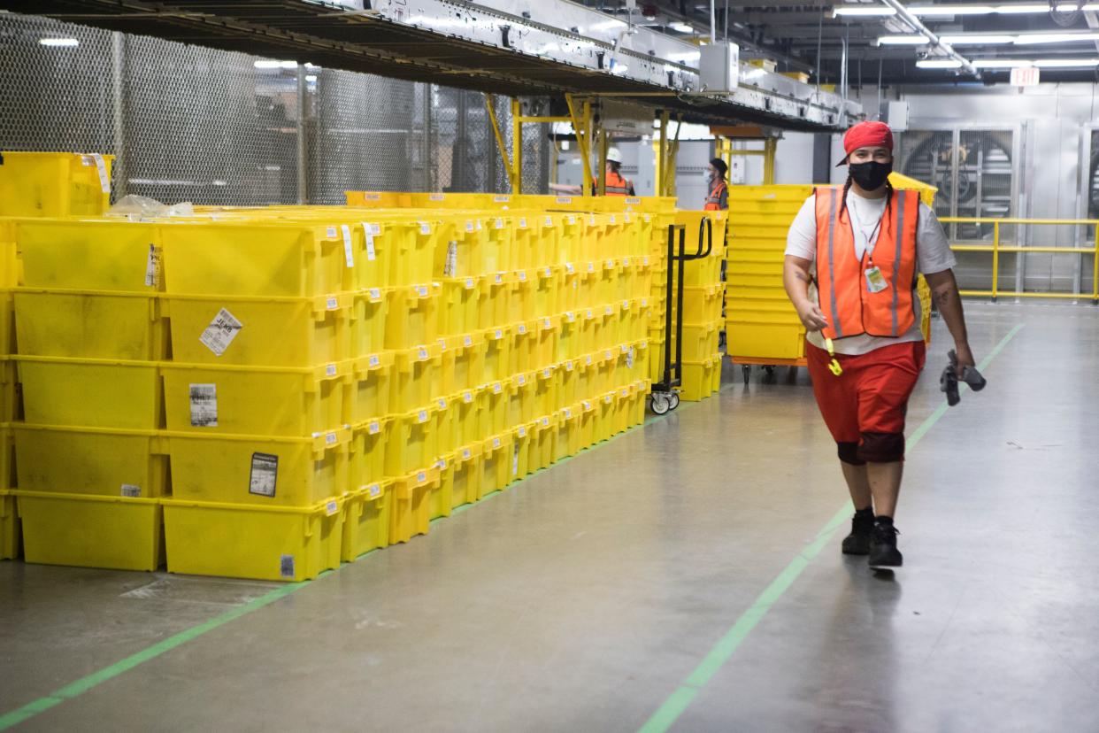 Scenes inside the new Amazon MTN1 Warehouse in New Castle Tuesday, Sept. 21, 2021. 