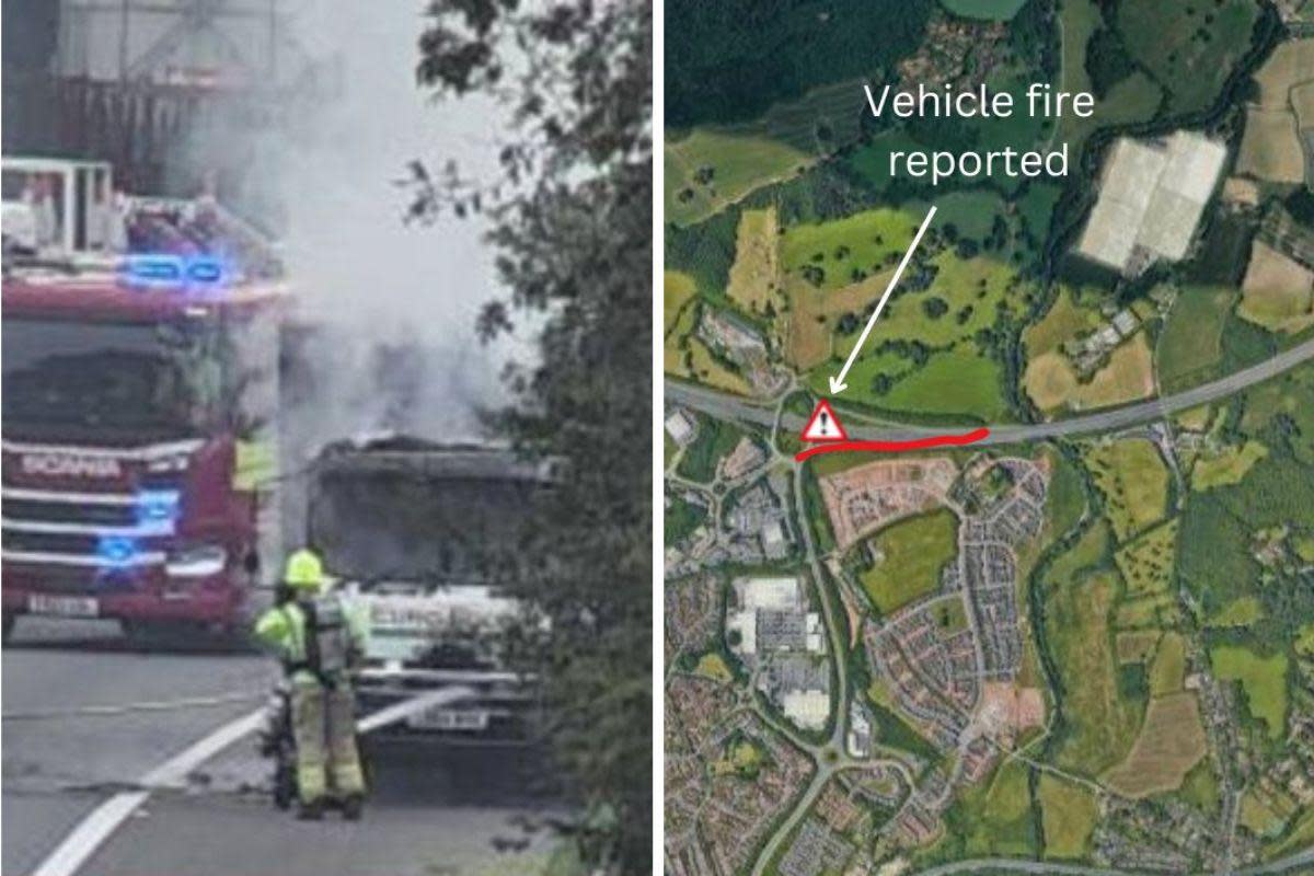 A car was on fire on the motorway <i>(Image: Traffic Wales | AA Traffic)</i>