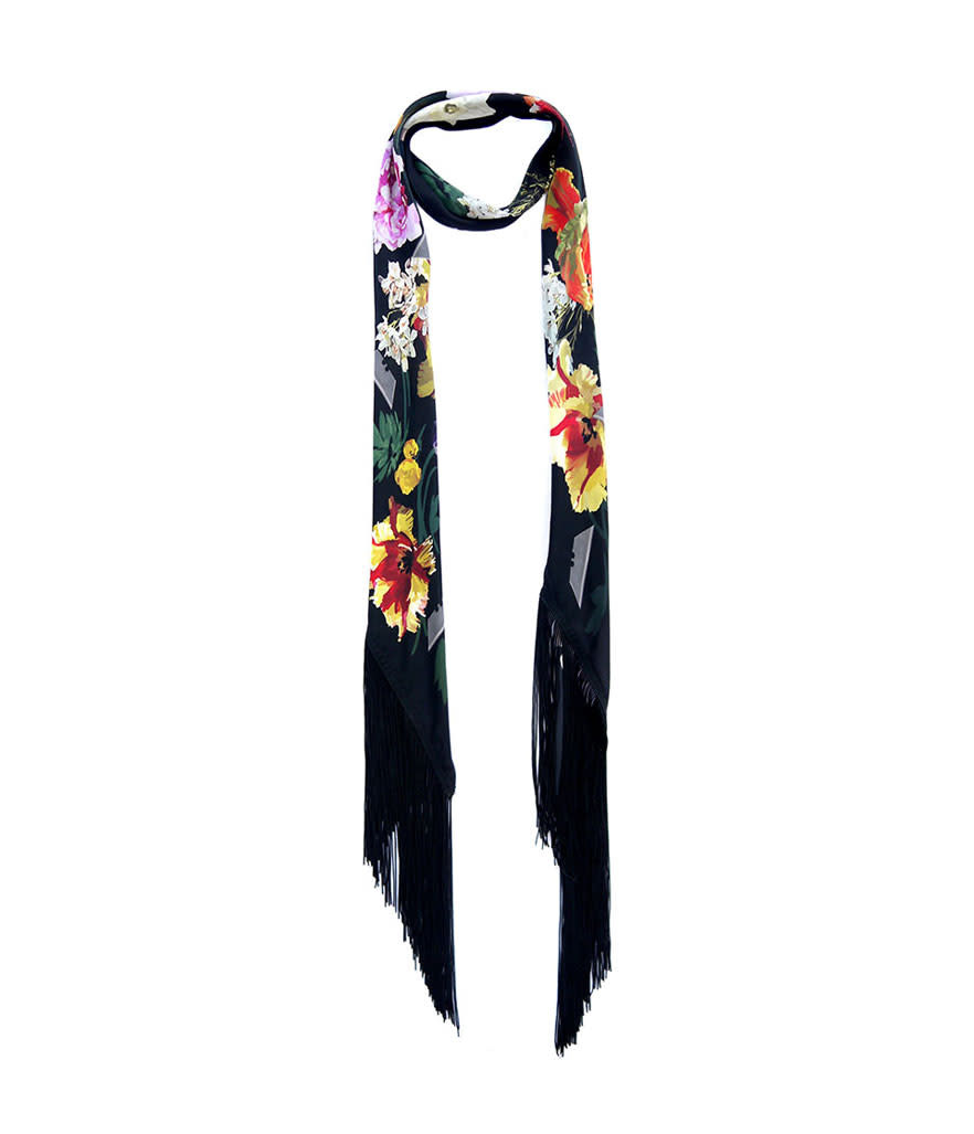 Rockins Black Floral Classic Skinny Fringe Silk