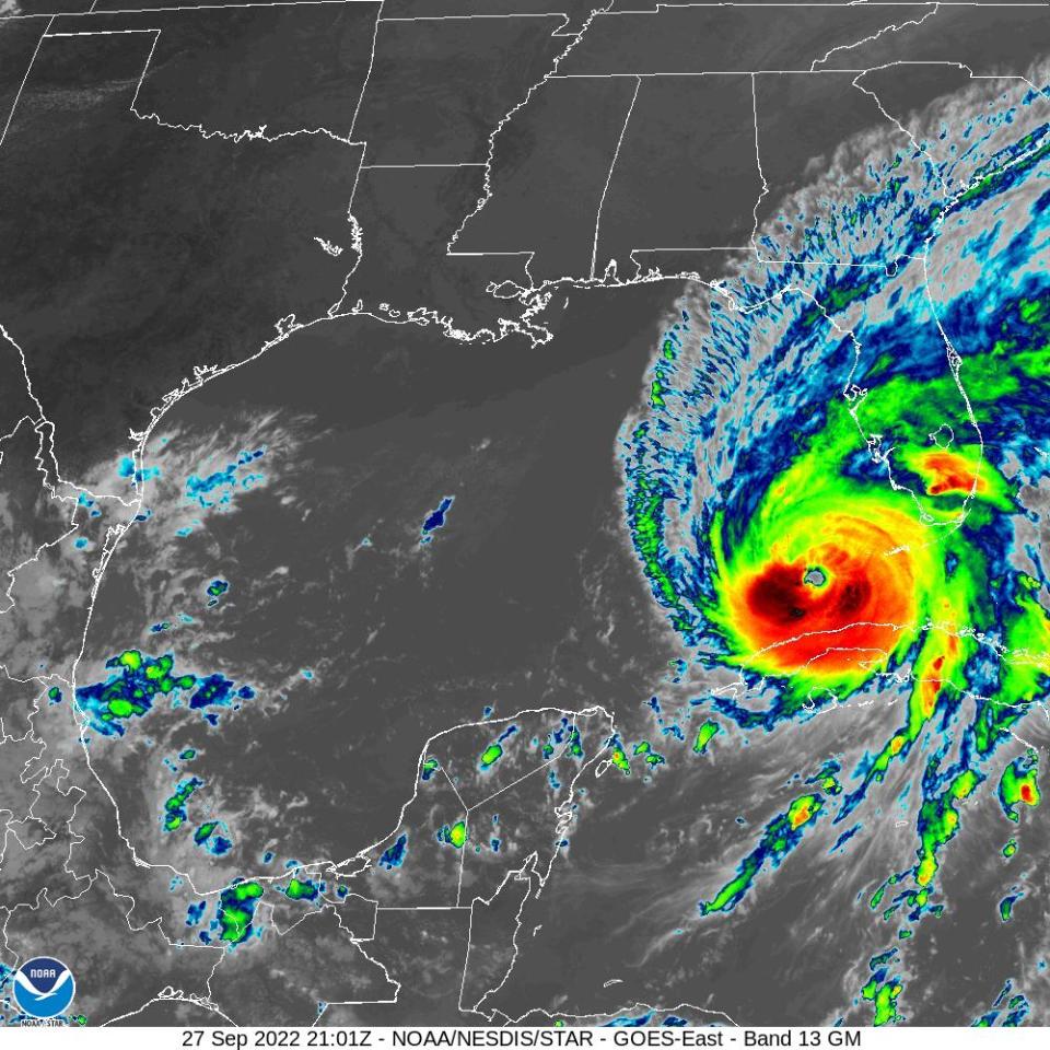 Infrared satellite image of Hurricane Ian approaching Florida, as of 5 p.m. Tuesday.