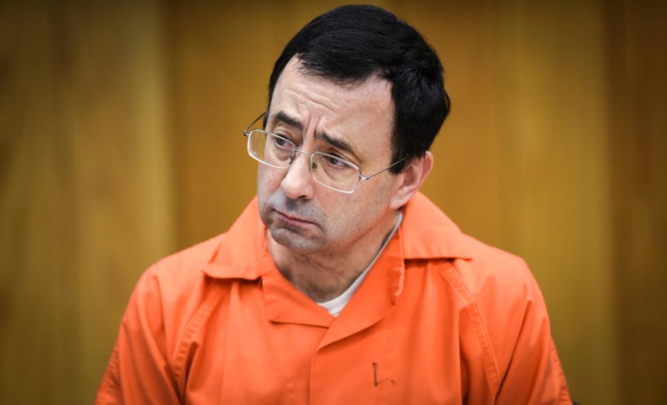 Longtime USA Gymnastics team physician Larry Nassar, now serving a 175-year prison sentence, in court in Charlotte, Michigan, in 2018.