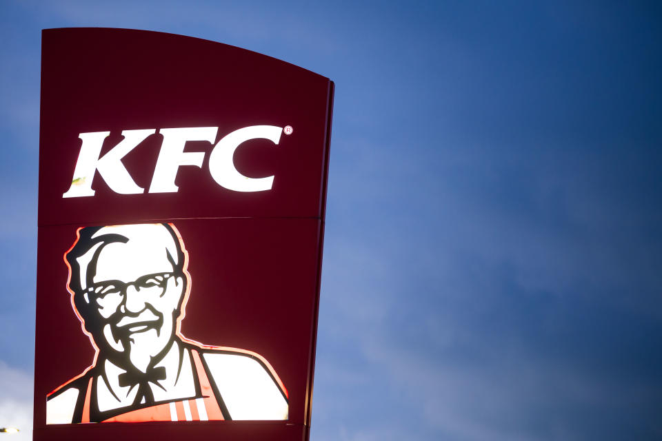 CARDIFF, UNITED KINGDOM - JANUARY 25: A KFC (Kentucky Fried Chicken) restaurant sign on January 25, 2019 in Cardiff, United Kingdom. (Photo by Matthew Horwood/Getty Images)