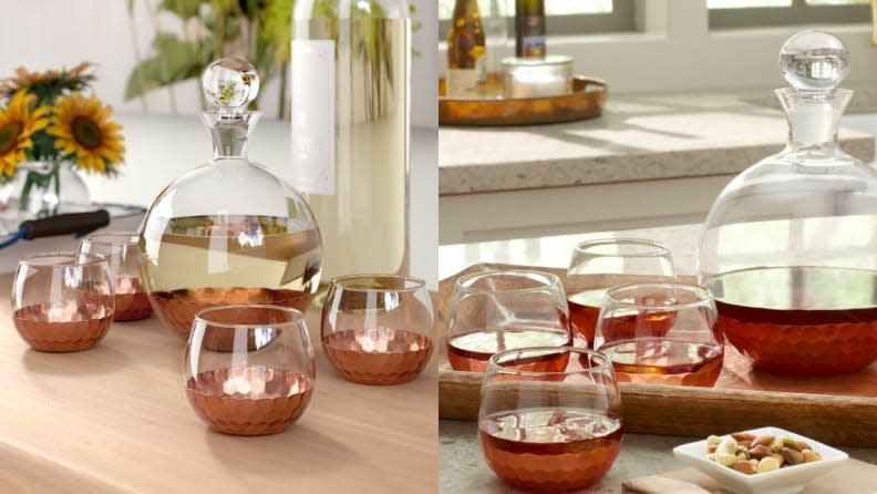 This decanter set would make a great addition to a home bar.