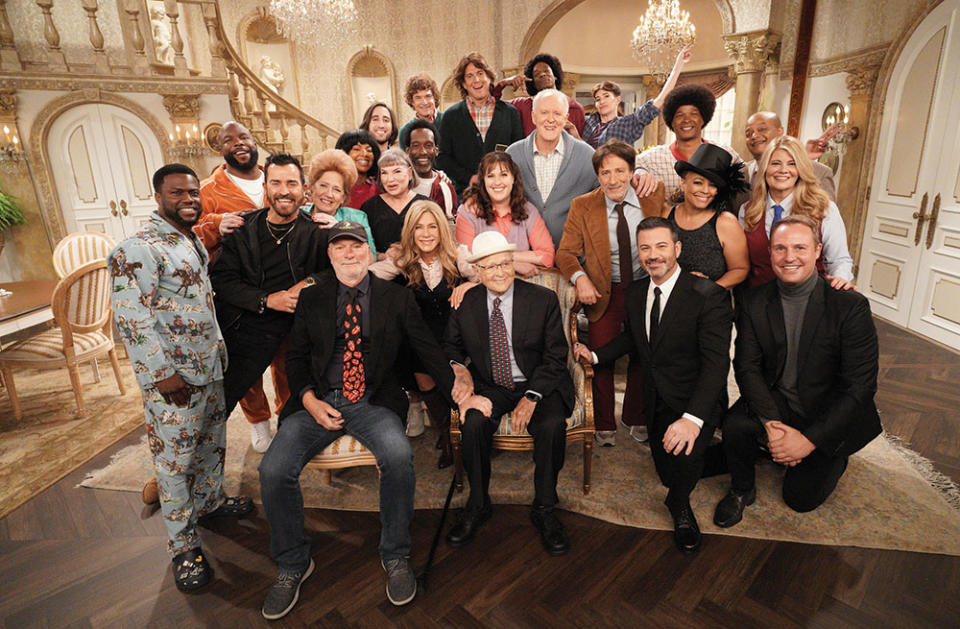 The cast and producers of Live in Front of a Studio Audience, with executive producer Norman Lear seated front and center. - Credit: Courtesy of Christopher Willard/ABC