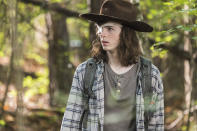 <p>Chandler Riggs as Carl Grimes in AMC’s <i>The Walking Dead.<br> (Photo: Jackson Lee Davis/AMC)</i> </p>