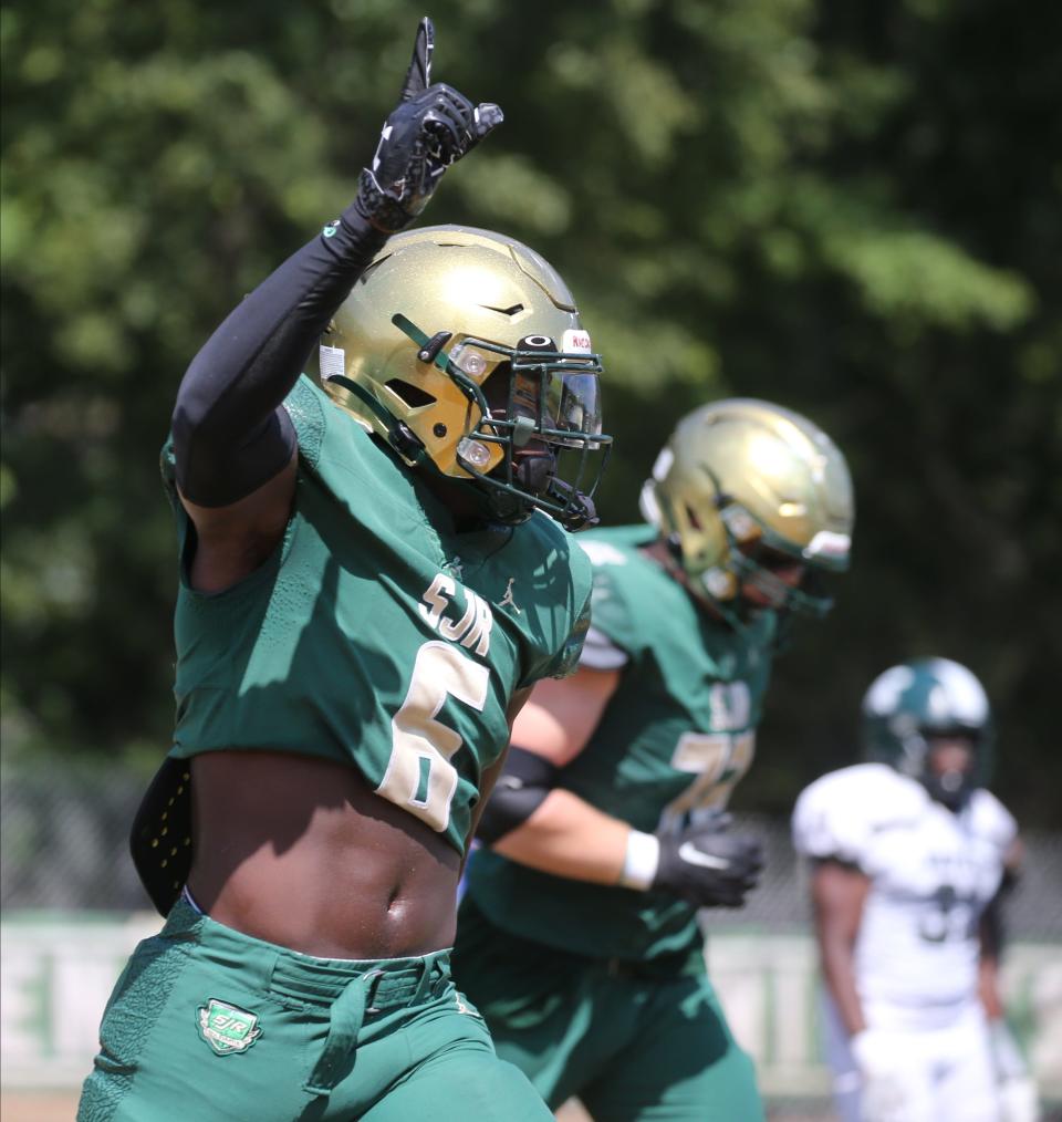 Yasin Willis of St. Joseph's after scoring his first of three TD's as DePaul lost to St. Joseph's 36-31 in Montvale, NJ on September 3 2022.