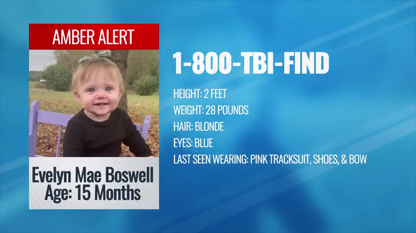 The Tennessee Bureau of Investigation gives an update on the Amber Alert case of 15-month-old Evelyn Mae Boswell.