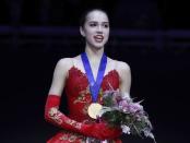 Figure Skating - ISU European Championships 2018 - Ladies’ Victory Ceremony - Moscow, Russia - January 20, 2018 - Gold medallist Alina Zagitova of Russia attends the ceremony. REUTERS/Grigory Dukor