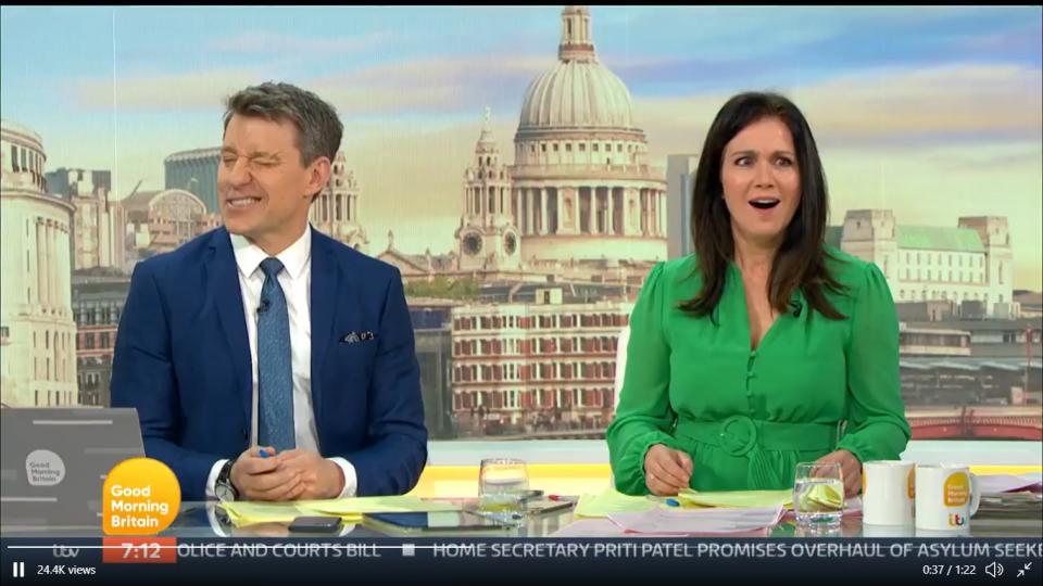 Ben Shephard was left cringing and Susanna Reid was shocked by his nipple comment. (ITV)