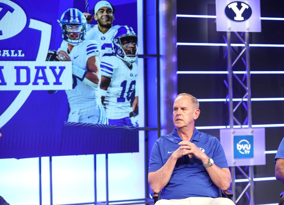 BYU athletic director Tom Holmoe is pictured during BYU football media day in Provo on Wednesday, June 22, 2022.