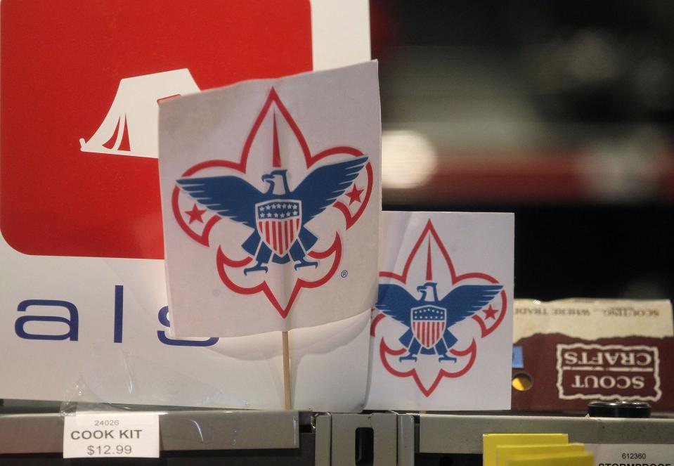 The Boy Scout logo is displayed in a store at the Marin Council of the Boy Scouts of America on July 27, 2015 in San Rafael, California.