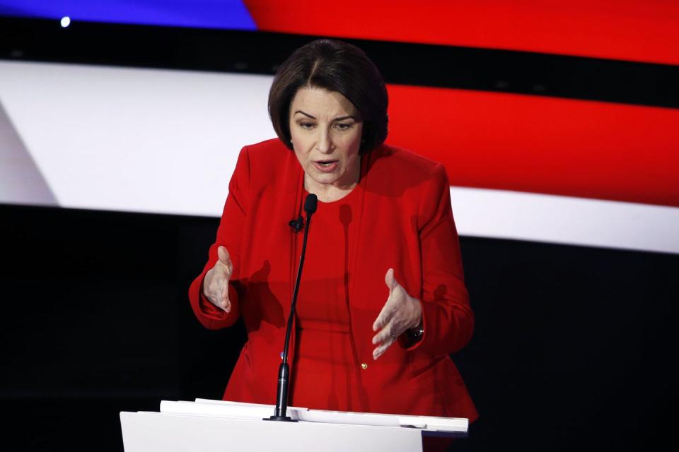 <span class="caption">Amy Klobuchar spoke at the Jan. 14 Democratic presidential primary debate.</span> <span class="attribution"><a class="link " href="http://www.apimages.com/metadata/Index/Election-2020-Debate/2f0e2668275a4c70b030a11543810870/13/0" rel="nofollow noopener" target="_blank" data-ylk="slk:AP Photo/Patrick Semansky;elm:context_link;itc:0;sec:content-canvas">AP Photo/Patrick Semansky</a></span>