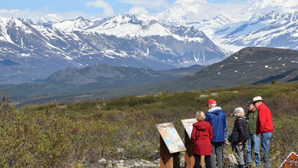 A tour group in Alaska on a trip with Odysseys Unlimited, voted one of the world's best Tour Operators