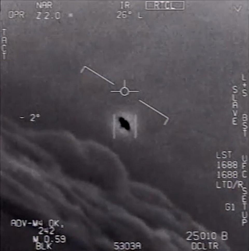 An encounter between a Navy F/A-18 Super Hornet and an unknown object is pictured after its video was released&nbsp;by the Defense Department's Advanced Aerospace Threat Identification Program in 2017. (Photo: Department of Defense)