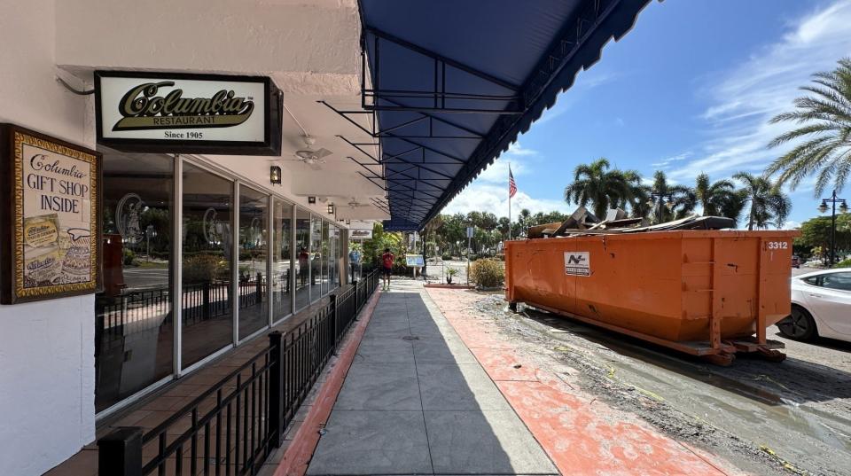 Columbia Restaurant, a Sarasota icon that has been open since 1959 on St. Armands Circle, photographed on Oct. 1, 2024, as workers repair flood damage from Hurricane Helene.