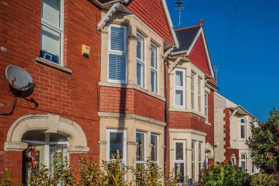 Row of suburban houses in Whitchurch, Cardiff. UK Housing Market. Property Market. Mortgages. Concept. Abstract. Business. Economy. Tax