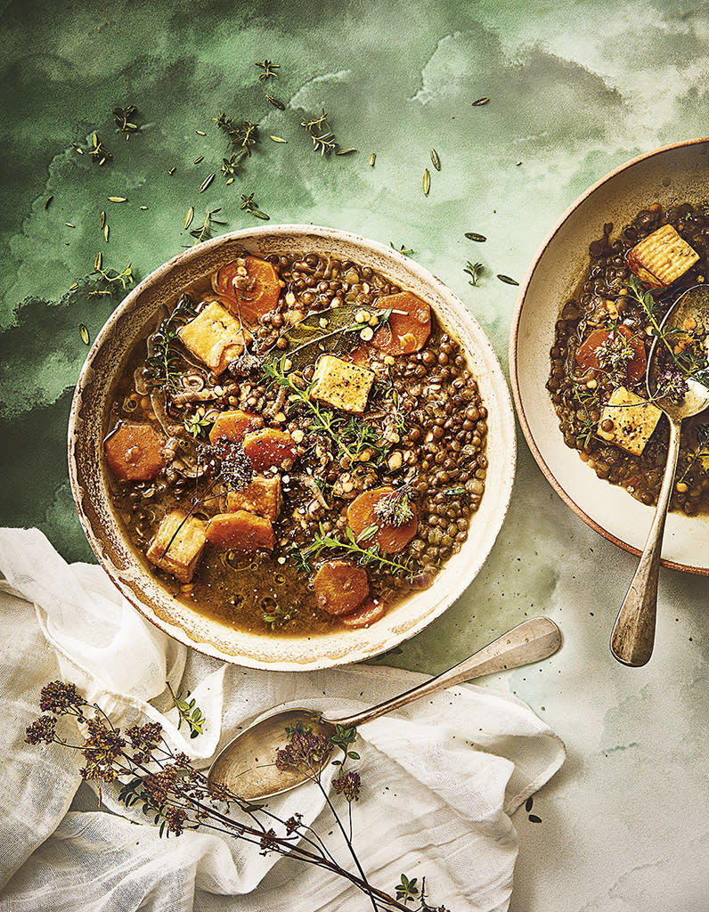 Soupe de lentilles au tofu fumé