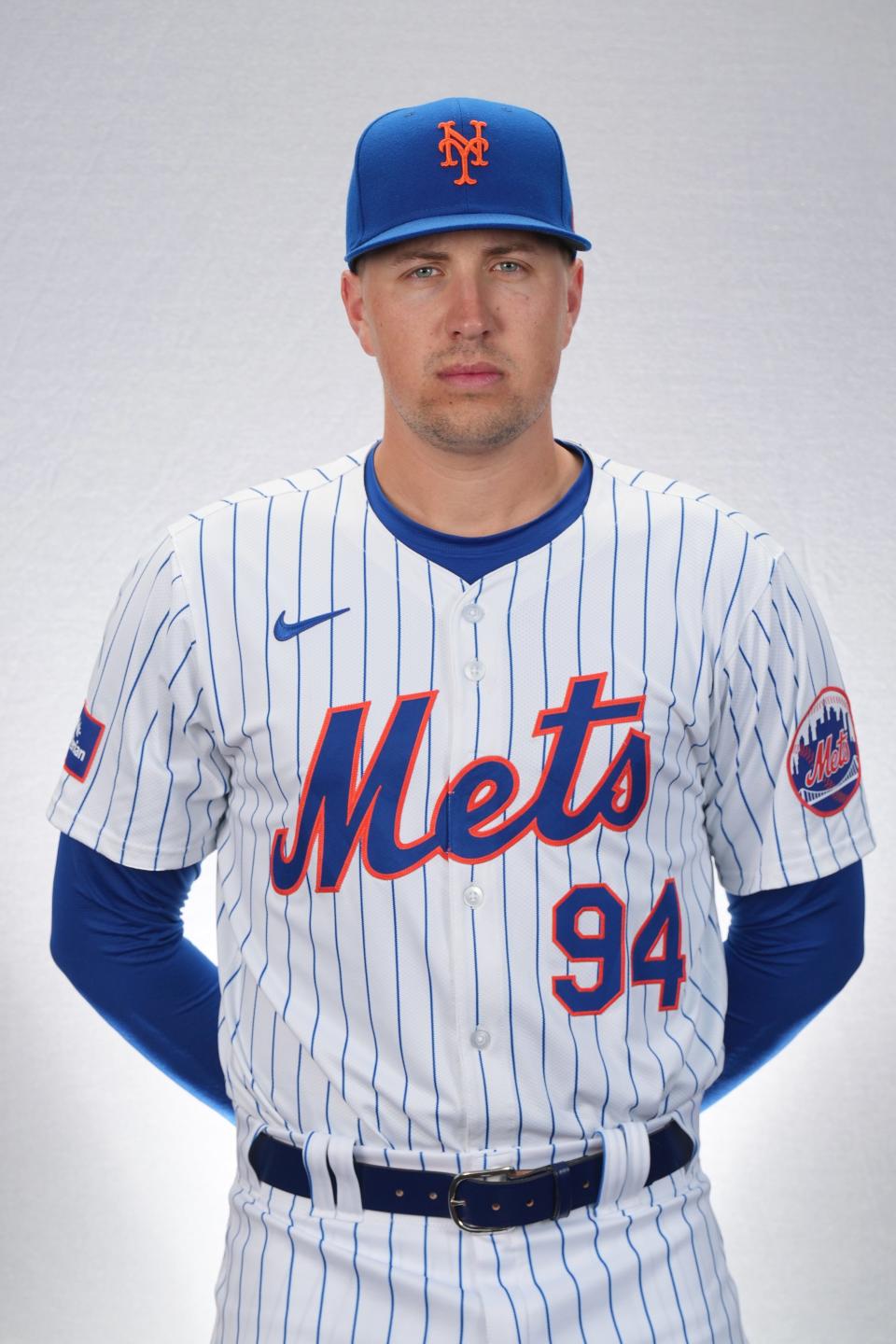 New York Mets pitcher Nate Lavender (94) poses for a photo during media day.