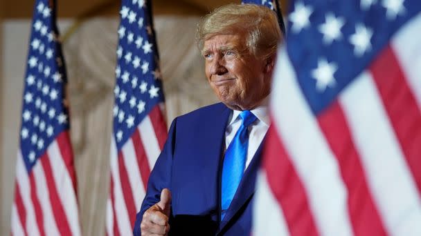 PHOTO: Former President Donald Trump speaks at Mar-a-lago on Election Day in Palm Beach, Fla., Nov. 8, 2022. (Andrew Harnik/AP)