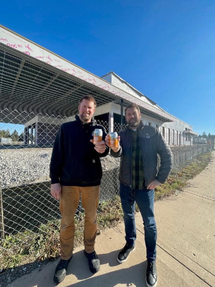 Third Space Brewing co-founder and brewmaster Kevin Wright (left) and co-founder and president Andy Gehl are shown at the construction site for Third Space Innovation Brewhouse, a new brewery that is slated to open in Menomonee Falls this June.