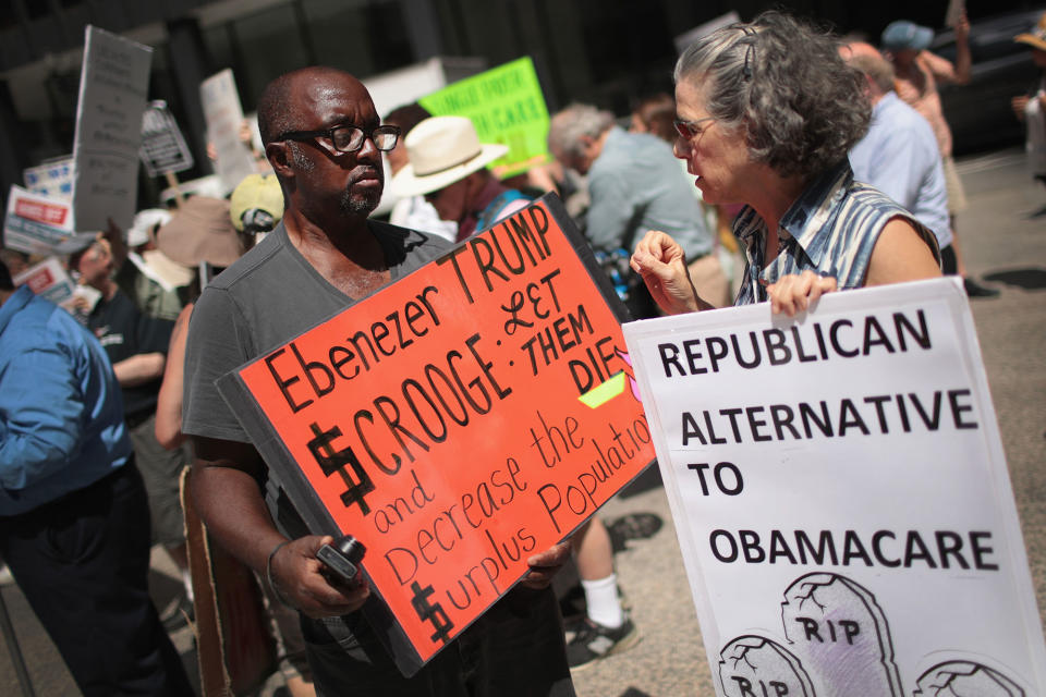 <p>Demonstrators protest changes to the Affordable Care Act on June 22, 2017 in Chicago, Ill. (Photo: Scott Olson/Getty Images) </p>