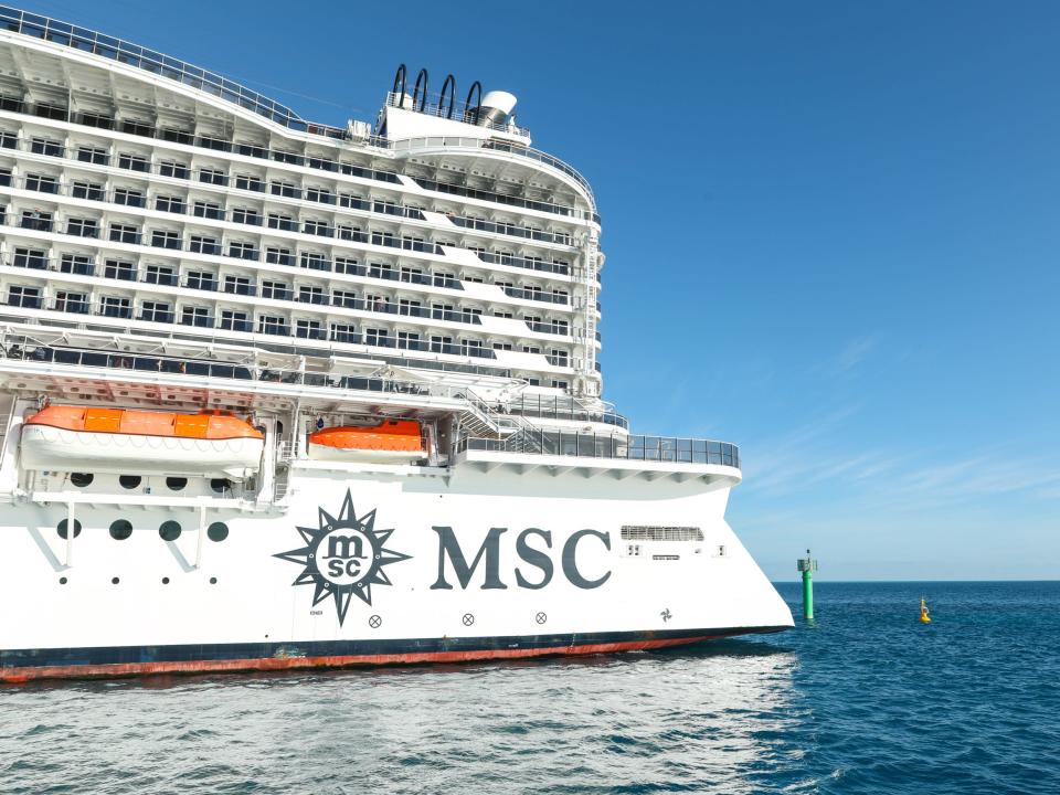 A MSC cruise ship sailing at sea