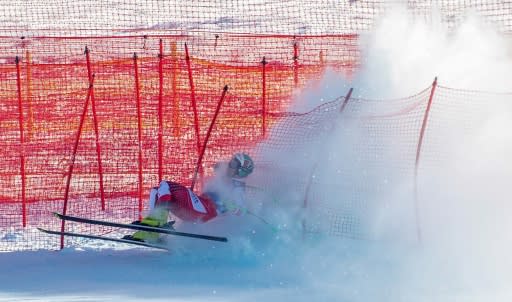 Austria's Vincent Kriechmayr crashed during a downhill practice run on Thursday