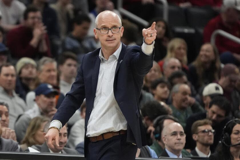 UConn head coach Dan Hurley during a Sweet 16 college basketball game.