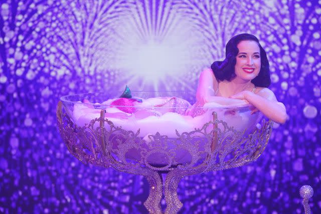 <p>Sonja Flemming/CBS via Getty</p> Dita Von Teese performs on "The Talk," Friday, February 14, 2020 on the CBS Television Network