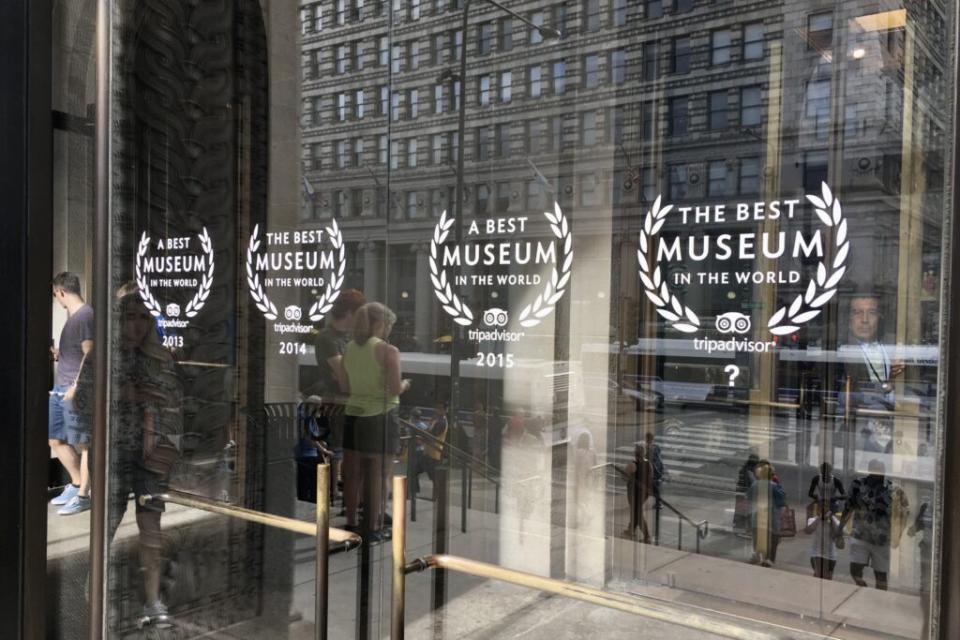 A file photo of Tripadvisor decals on the doors of the Art Institute of Chicago. Source: Skift Skift