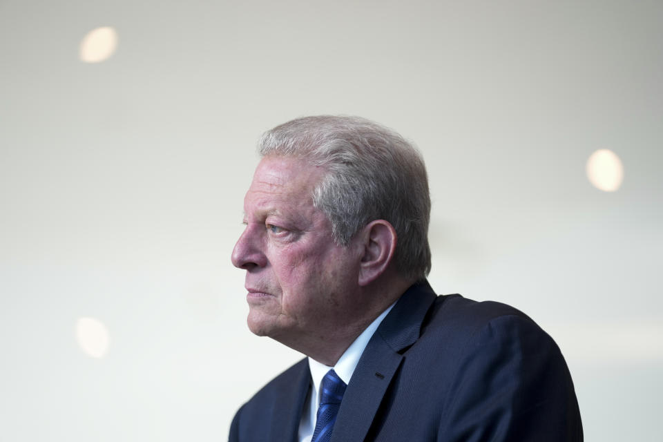 FILE - Former U.S. Vice President Al Gore listens to a question during an interview at the COP27 U.N. Climate Summit, Wednesday, Nov. 9, 2022, in Sharm el-Sheikh, Egypt. (AP Photo/Peter Dejong, File)