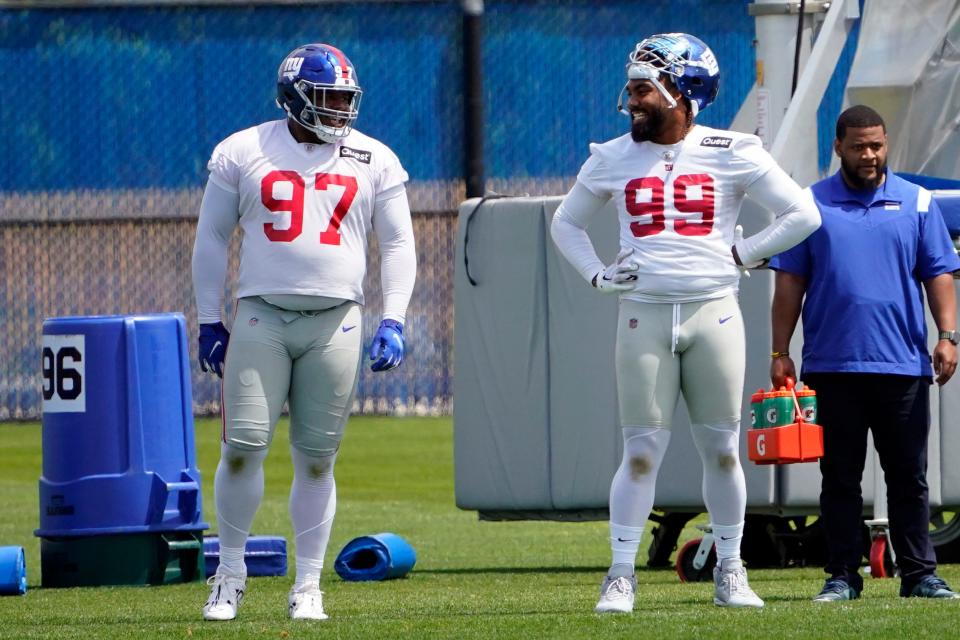 New York Giants defensive linemen Dexter Lawrence, left, and Leonard Williams were named the best interior duo in the NFL by Pro Football Focus earlier this summer.
