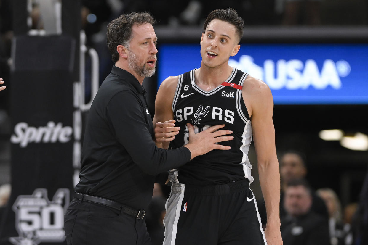 Zach Collins was ejected along with Michael Porter Jr. (AP/Darren Abate)