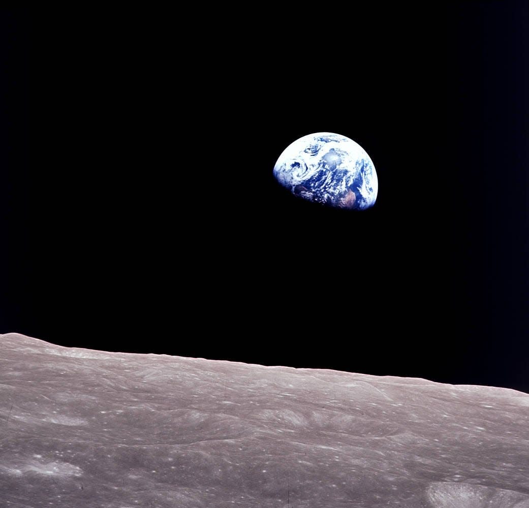 The iconic "Earthrise," as this photo of Earth rising over the lunar surface came to be called, was taken by Apollo 8's Bill Anders on Dec. 24, 1968.