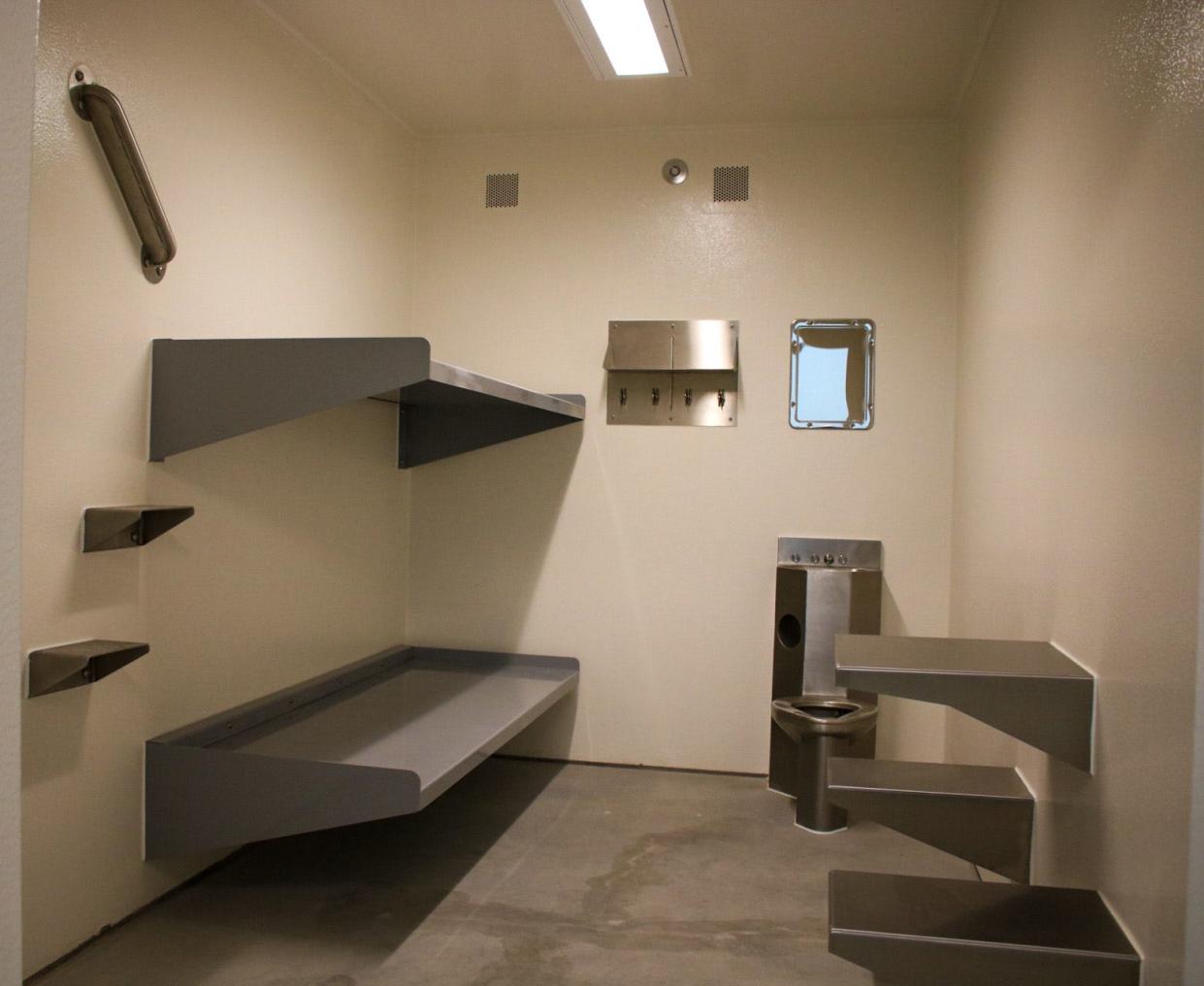 A cell in the new Saline County Jail. Most cells have two bunks, others are single bunks.