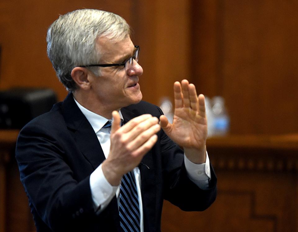 Boone County Prosecuting Attorney Dan Knight gives his opening statement in the Joseph Elledge murder trial last year in Judge Brouck Jacobs' 13th Judicial Circuit Court in Boone County.