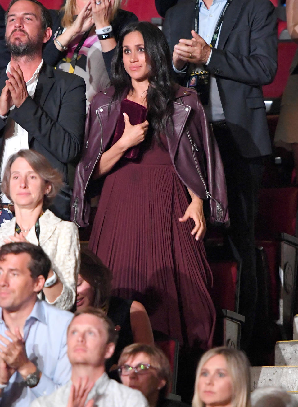 <p>The 36-year-old was a big fan of leather jackets.<br>At the 2017 Invictus Games, she wore this maroon leather jacket matching her dress.<br>Source: Getty </p>