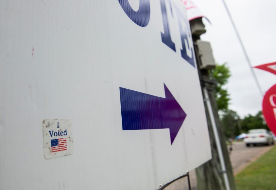 Voting signs mark polling locations at Beulah Baptist Church in Montgomery, Ala., on Tuesday, May 24, 2022.