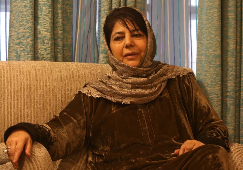 Former Jammu and Kashmir Chief Minister Mehbooba Mufti speaks during an interview with Reuters at her residence in Srinagar