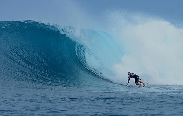 Surf guide and general legend Shane on a huge one. He went out on his own here, we stayed in the boat and took the pics. Pic: Ben Cutler.