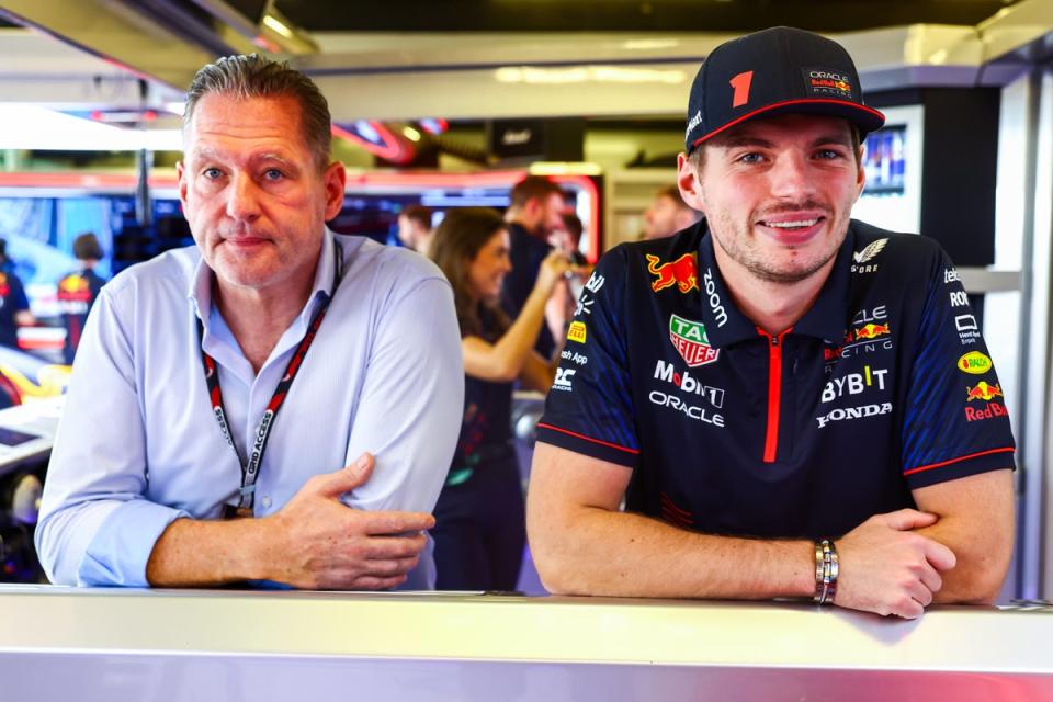 Jos Verstappen (left) with son Max at a race last year (Getty Images)