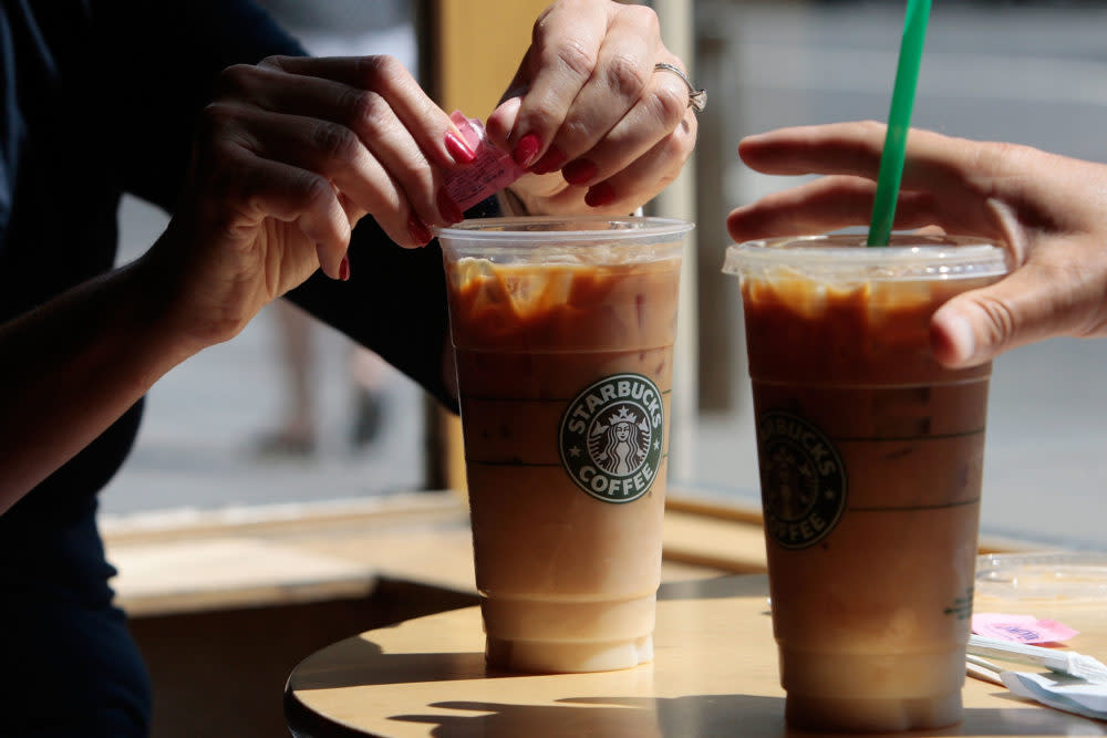 Starbucks is having a BOGO on iced drinks today, so you can get your