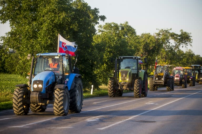 Slovak farmers drive their tractors towards the capital Bratislava to demand transparent rules for land usage rights and the distribution of EU subsidies