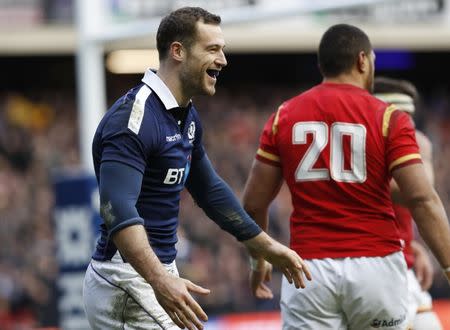 Britain Rugby Union - Scotland v Wales - Six Nations Championship - BT Murrayfield Stadium, Edinburgh - 25/2/17 Scotlandâ€™s Tim Visser celebrates scoring their second try Reuters / Russell Cheyne Livepic