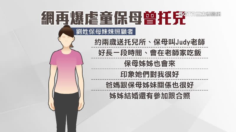 一名曾被劉姓保母妹妹托育的網友得知虐童案後，難過自己一直錯誤感激一個喪盡天良的人。