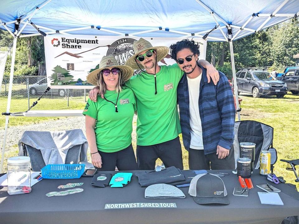 Northwest Shred Tour organizers Crystal Juarez (left) and Randy Juarez (middle) with tour founder Preston Villanueva (right) at the Lummi Skate Park on the Lummi Reservation on Friday, June 21, 2024.