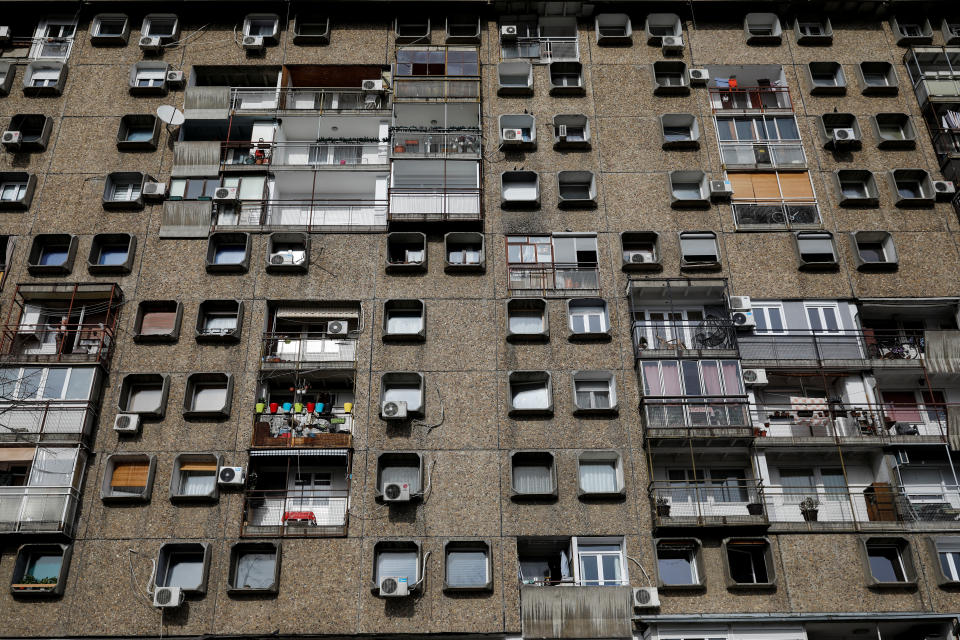 Windows face out of the structure known as the "TV building," on Block 28 neighborhood in New Belgrade, Serbia. (Photo: Marko Djurica/Reuters)